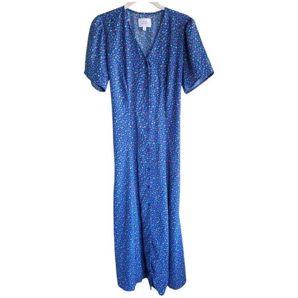 Things Between Blue Ditsy Floral Prairie Midi Tea Dress Boho Cottagecore Indie S - Picture 2 of 13